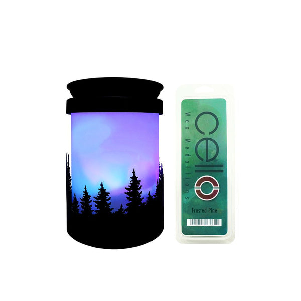 Cello - Aurora Northern Lights Electric Melt Burner with Frosted Pine Wax Medallion