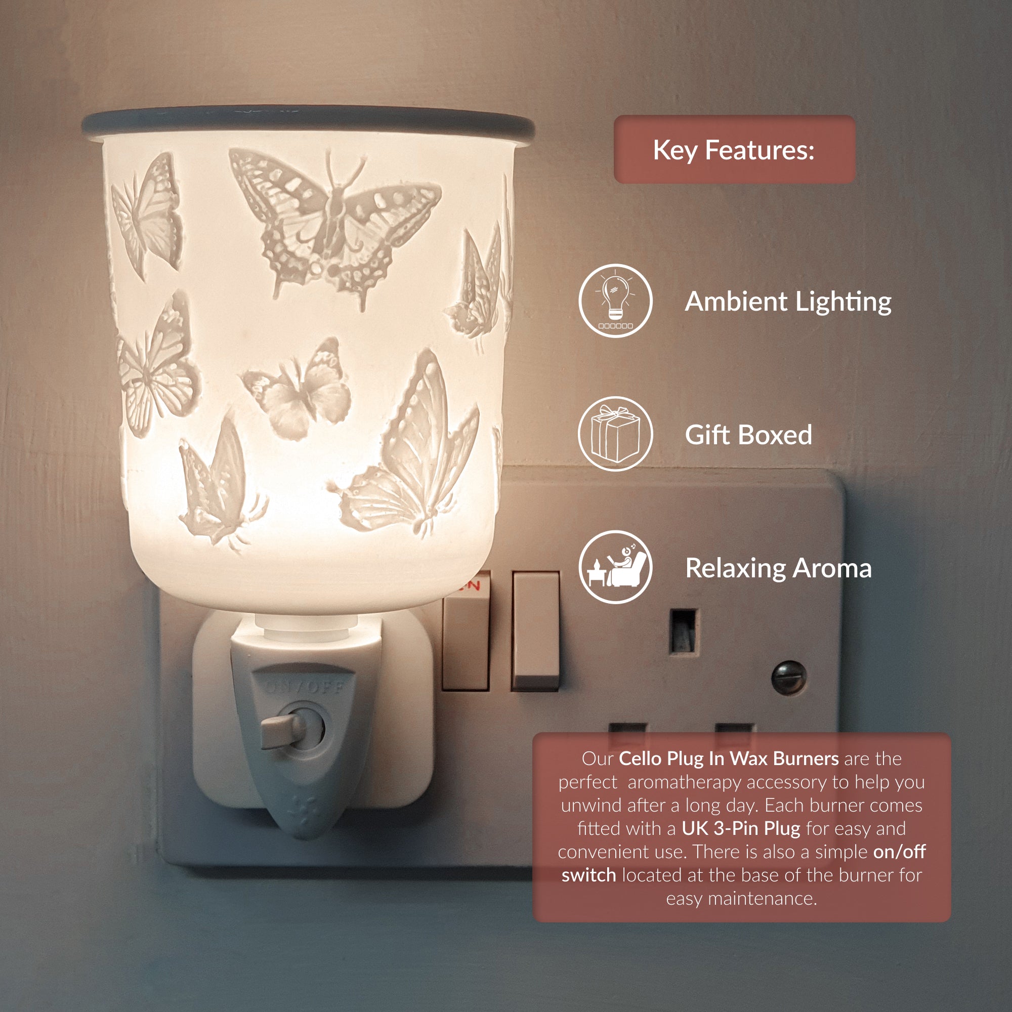 Cello - Porcelain Plug In Electric Warmer - Butterfly