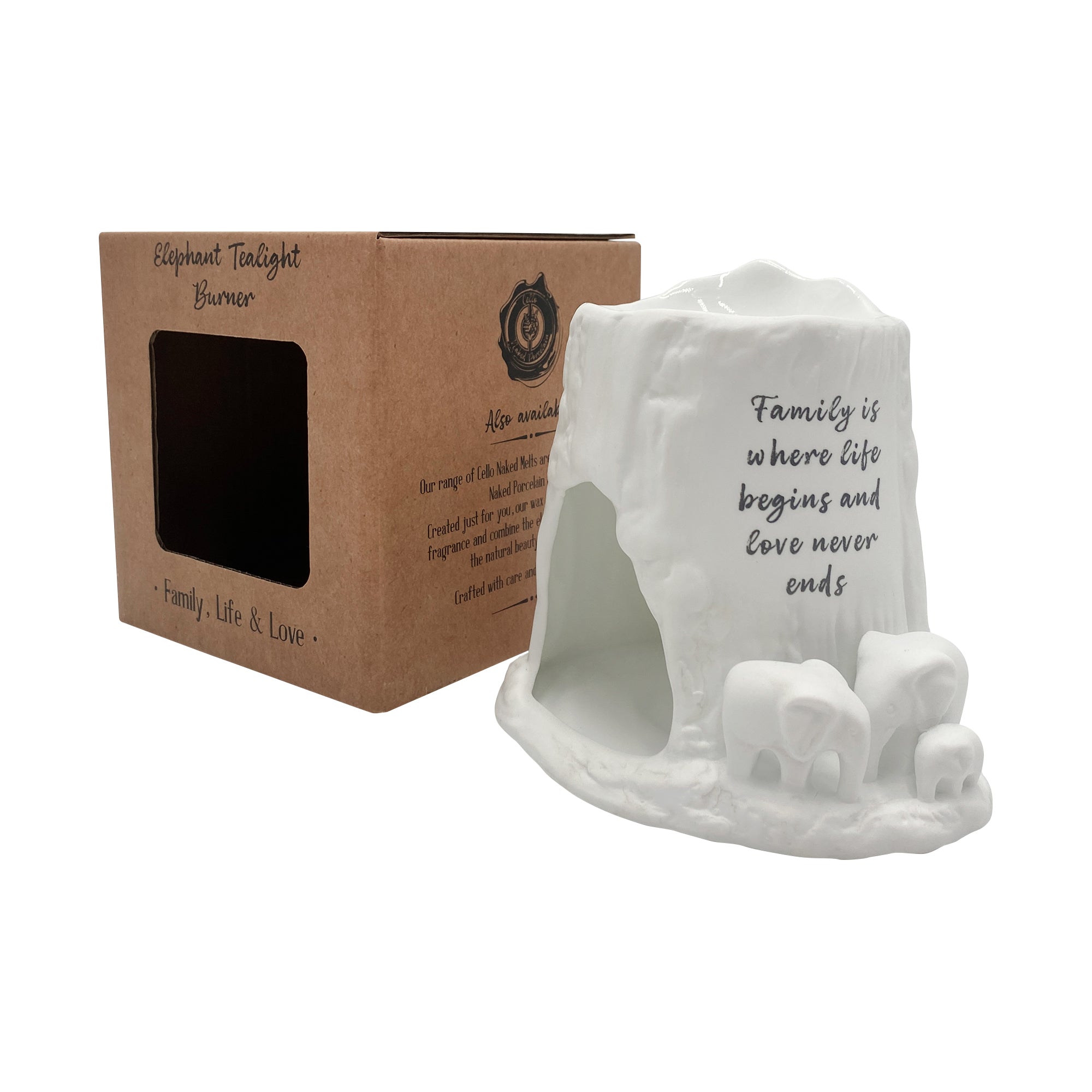 Cello - Elephant Tealight Burner - Family is where life begins and love never ends