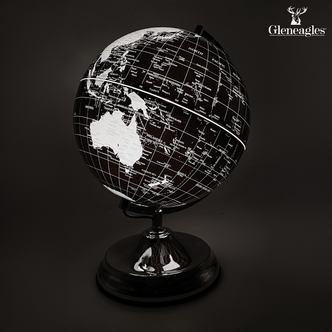 Gleneagles Travel Globe - Black & Silver LED Plug Operated 20cm