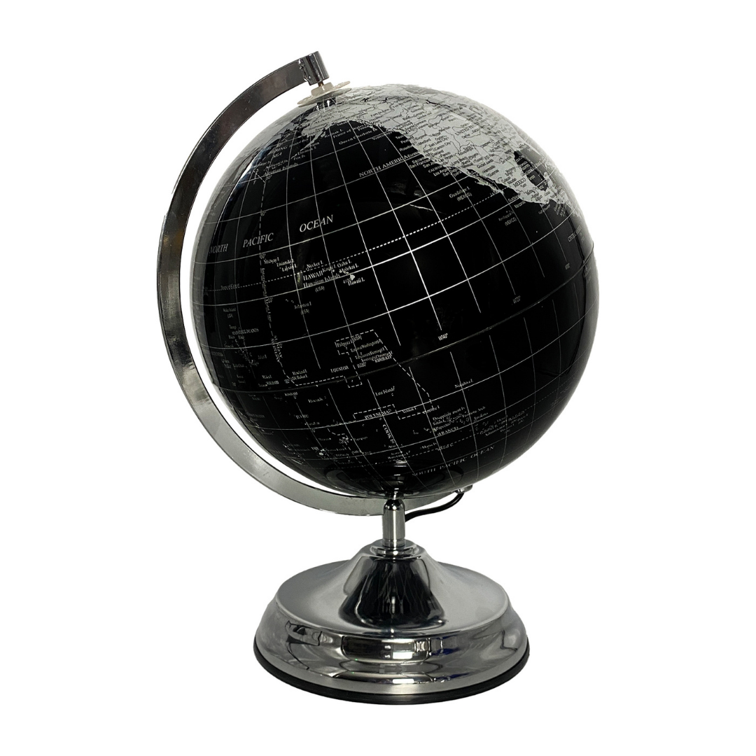 Gleneagles Travel Globe - Black & Silver LED Plug Operated 20cm