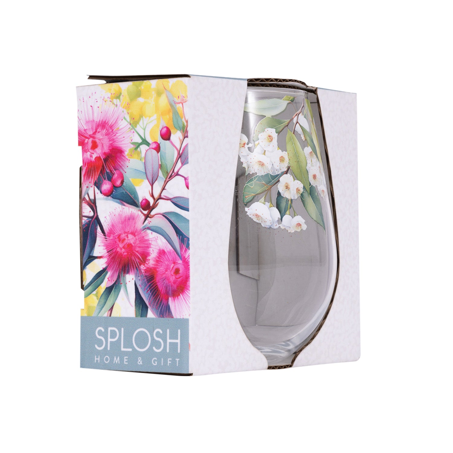 Splosh - Native Blooms Stemless Wine Glass - White Floral