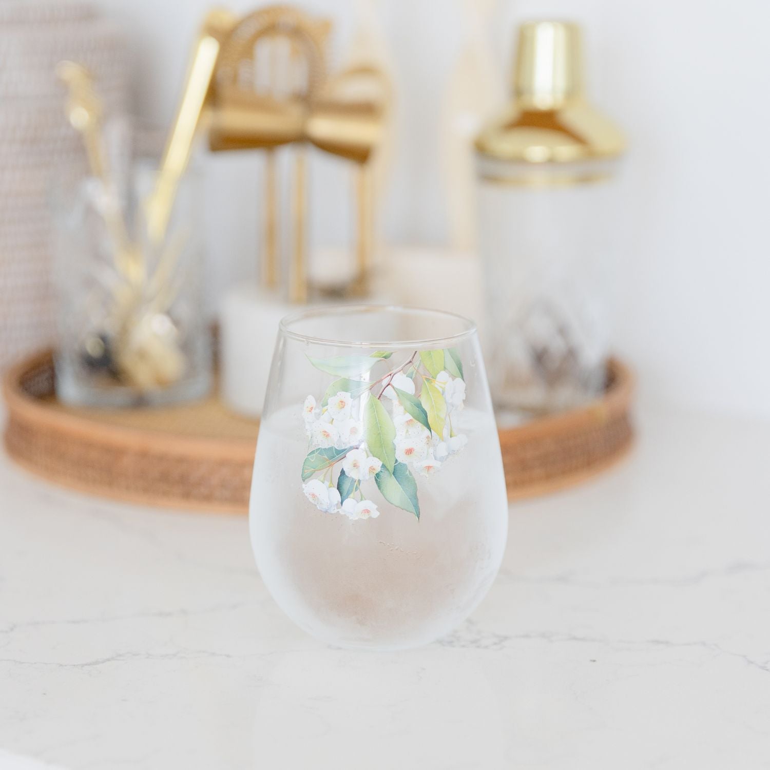 Splosh - Native Blooms Stemless Wine Glass - White Floral